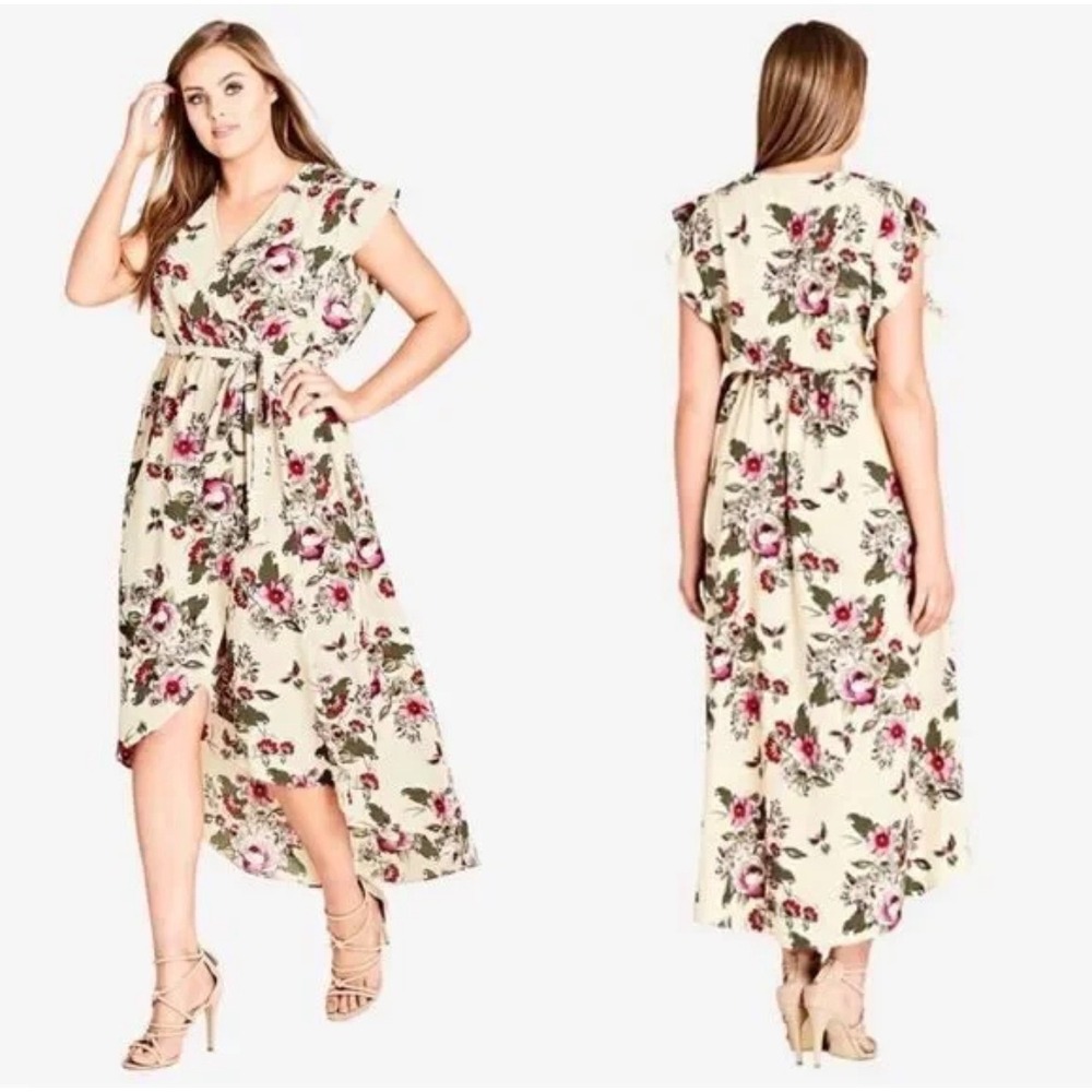 NWT‎ City Chic Lolita floral wrap dress hi low maxi in pale pink